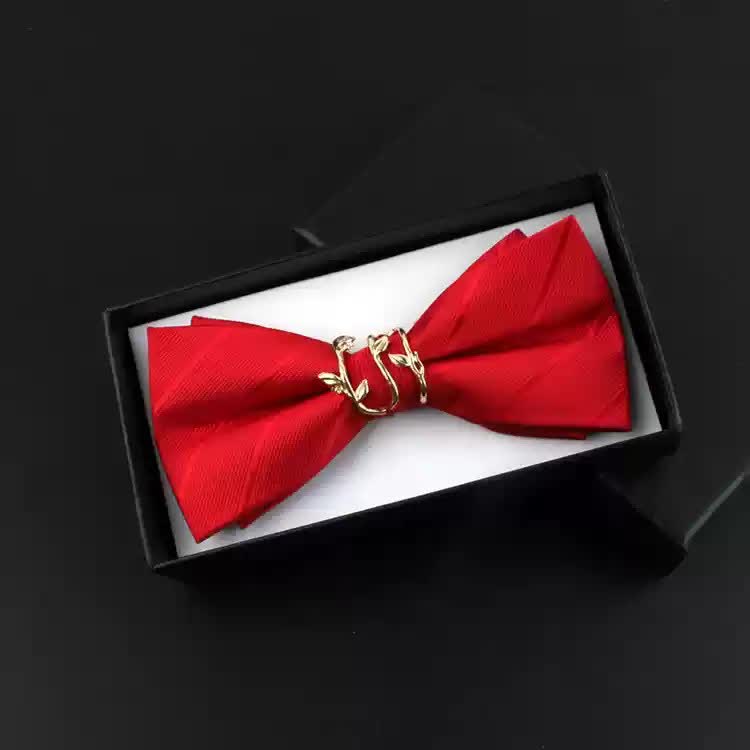 2Pcs Men's Gold Vine Leaf Red Corsage Bow Tie Set - Red - Bow Tie - image 3