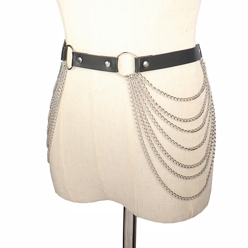 Punk Chain Belt Seven Layers Chain Leather Belt - image 5