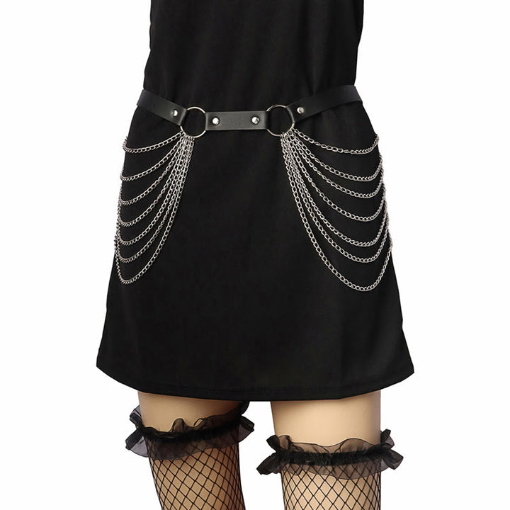 Punk Chain Belt Seven Layers Chain Leather Belt - image 2