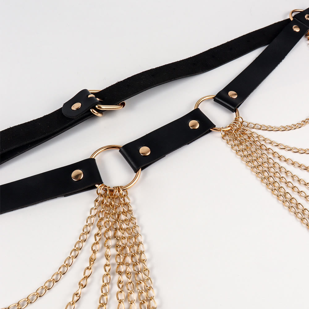 Punk Chain Belt Seven Layers Chain Leather Belt - image 10