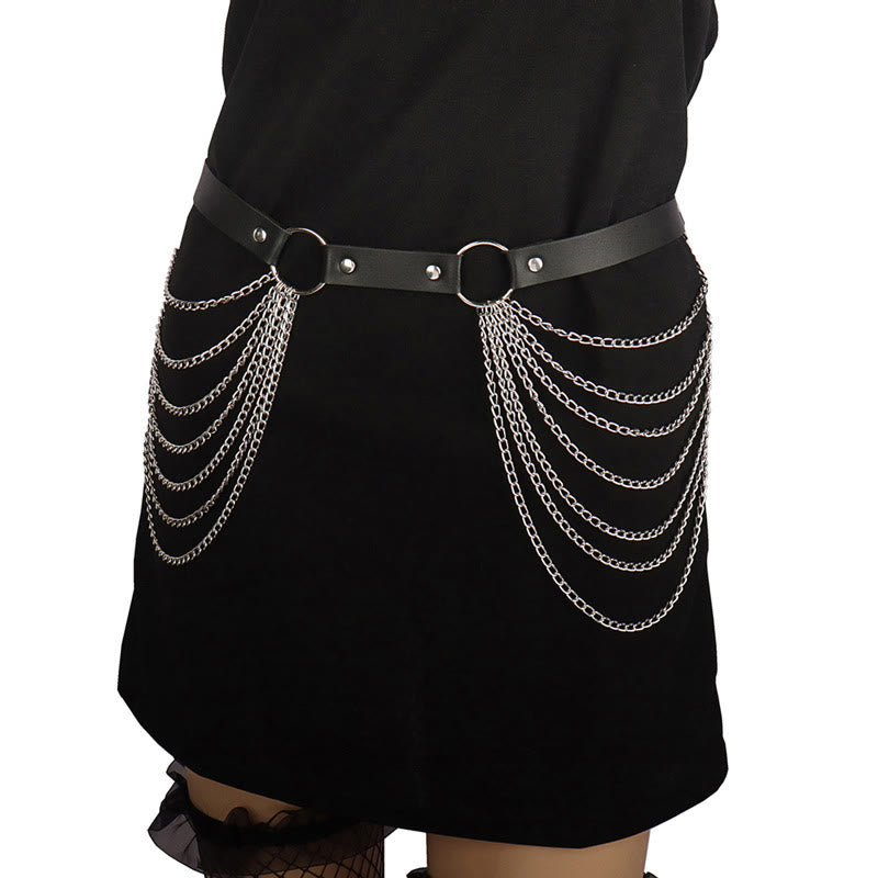 Punk Chain Belt Seven Layers Chain Leather Belt - image 3