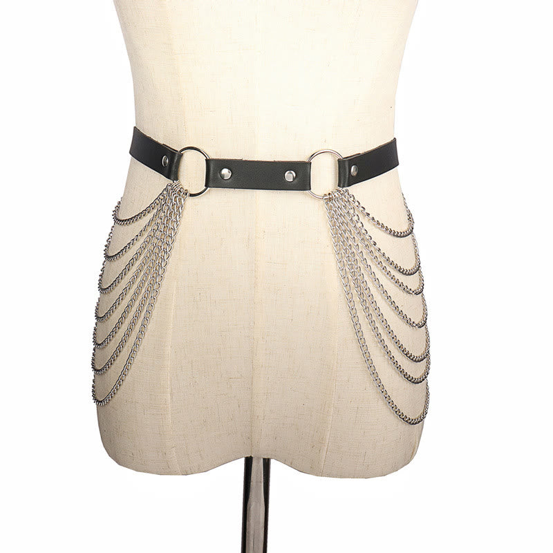 Punk Chain Belt Seven Layers Chain Leather Belt - image 4