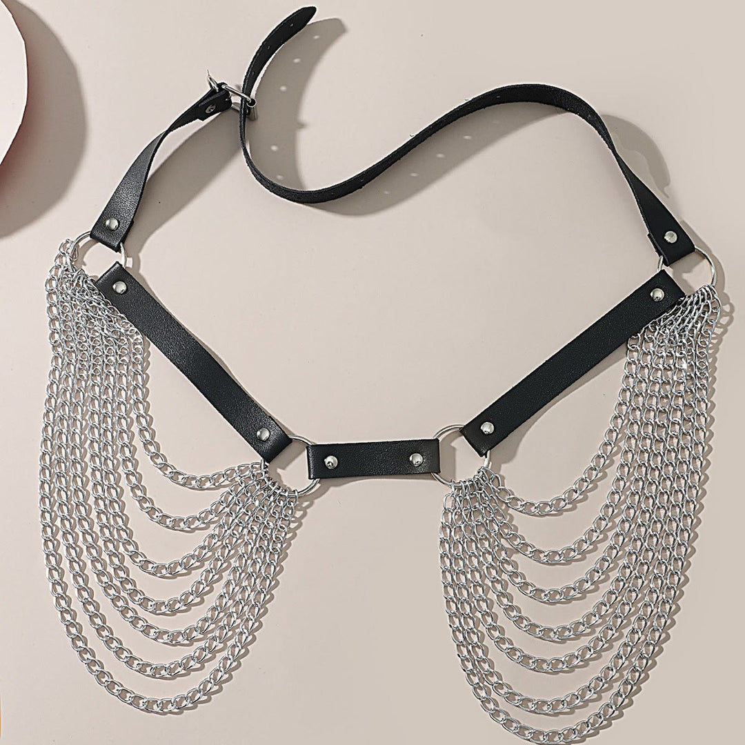 Punk Chain Belt Seven Layers Chain Leather Belt - image 6