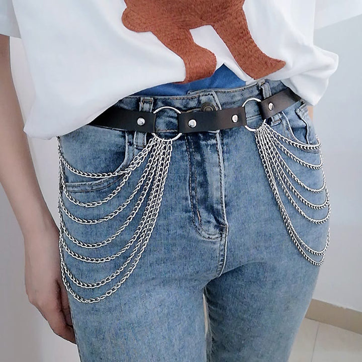 Punk Chain Belt Seven Layers Chain Leather Belt - image 1