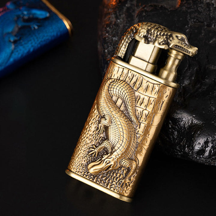 Double Flame Embossed Alligator Head Refillable Butane Lighter - image 6