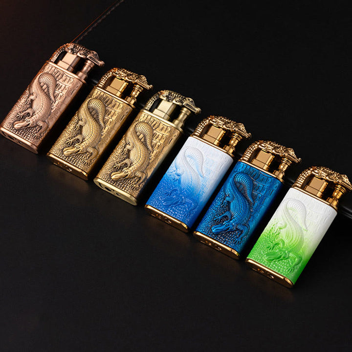 Double Flame Embossed Alligator Head Refillable Butane Lighter