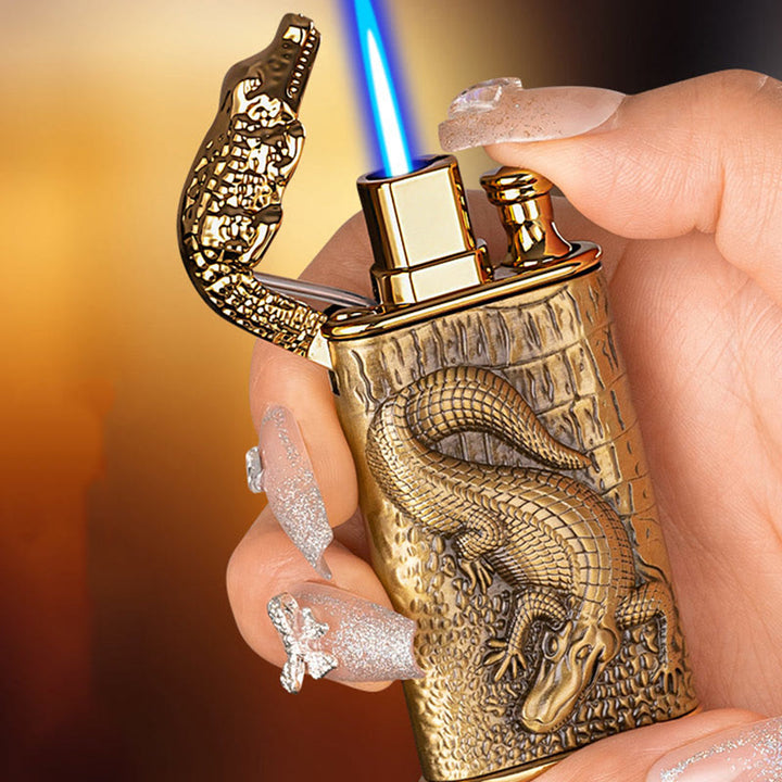 Double Flame Embossed Alligator Head Refillable Butane Lighter - image 1