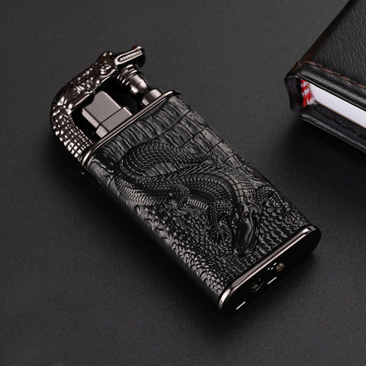 Double Flame Embossed Alligator Head Refillable Butane Lighter - image 7