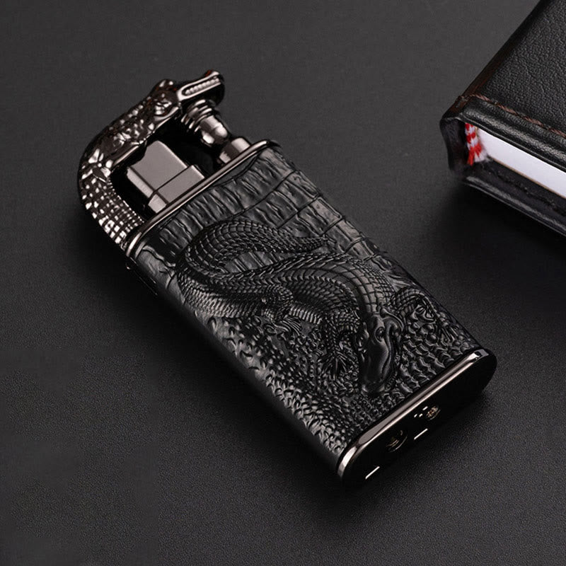 Double Flame Embossed Alligator Head Refillable Butane Lighter