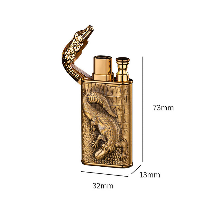 Double Flame Embossed Alligator Head Refillable Butane Lighter - image 9