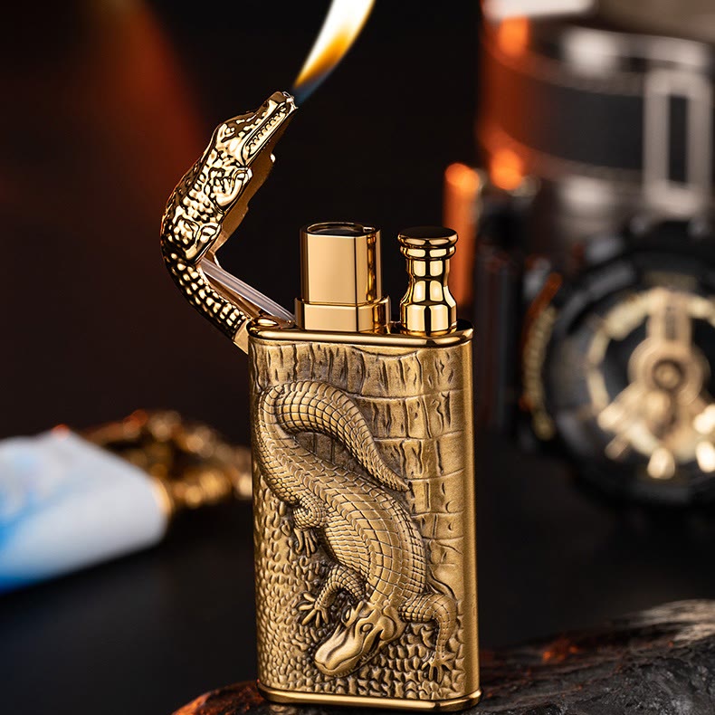 Double Flame Embossed Alligator Head Refillable Butane Lighter - image 5