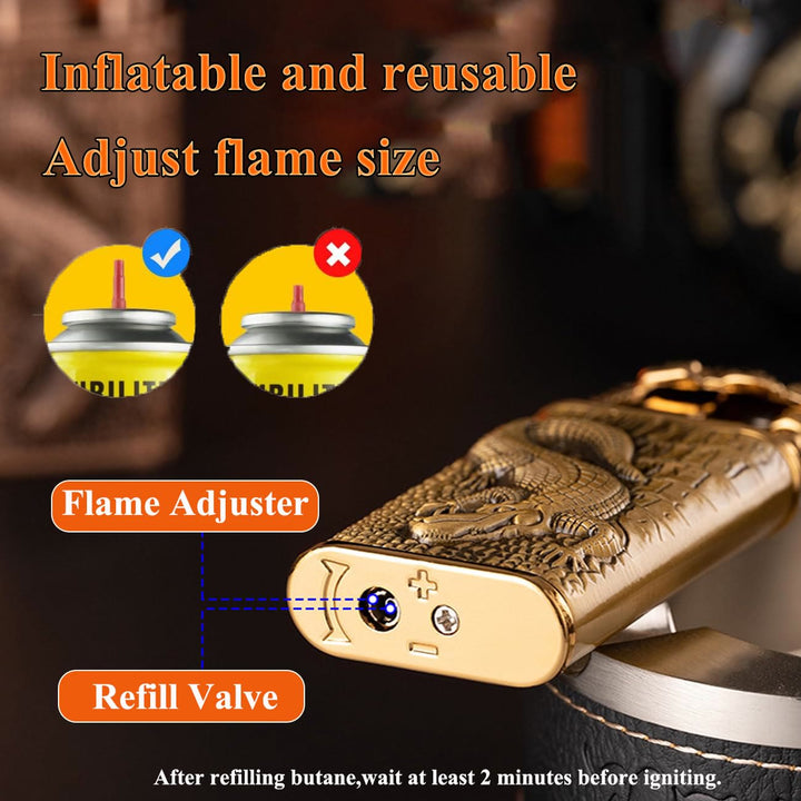 Double Flame Embossed Alligator Head Refillable Butane Lighter - image 4