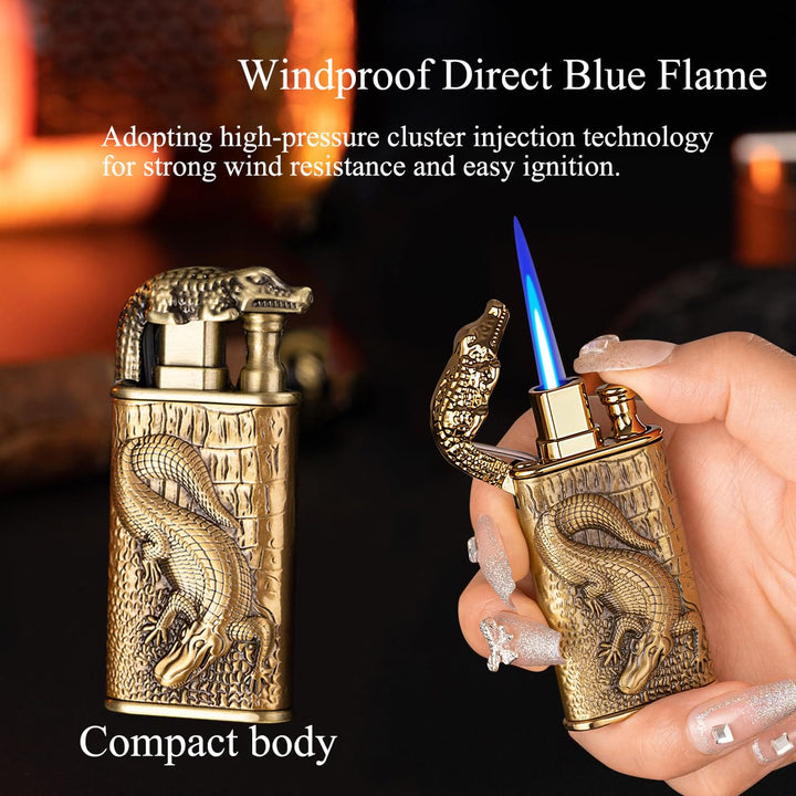 Double Flame Embossed Alligator Head Refillable Butane Lighter - image 2