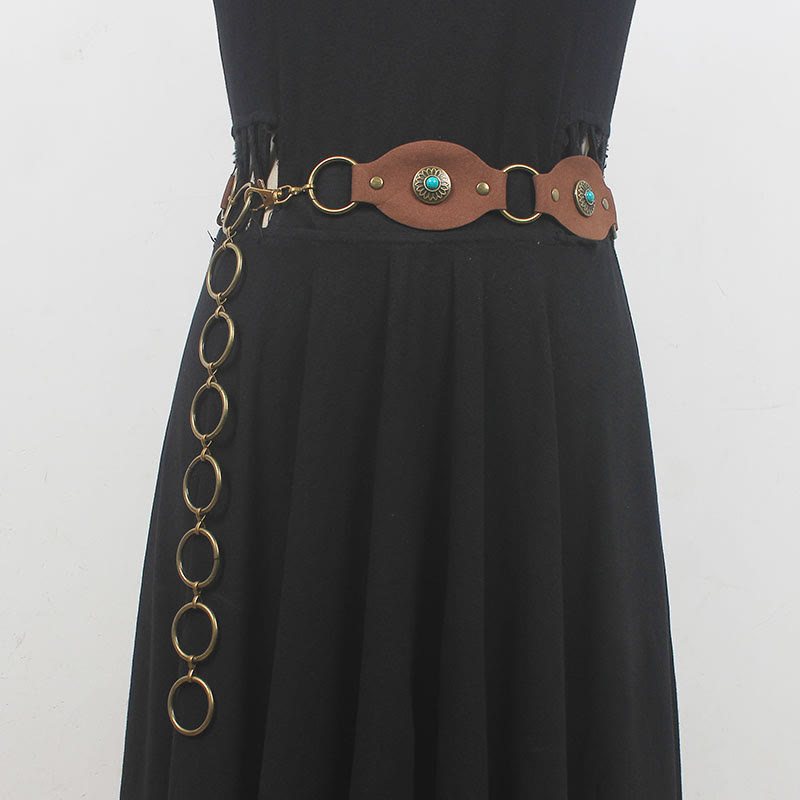 Vintage Turquoise Rivet Belt Metal Clasp Leather Belt - image 4