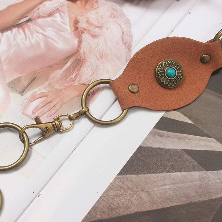 Vintage Turquoise Rivet Belt Metal Clasp Leather Belt - image 11