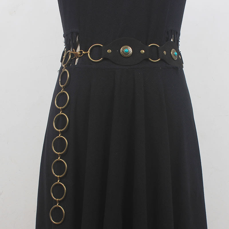 Vintage Turquoise Rivet Belt Metal Clasp Leather Belt