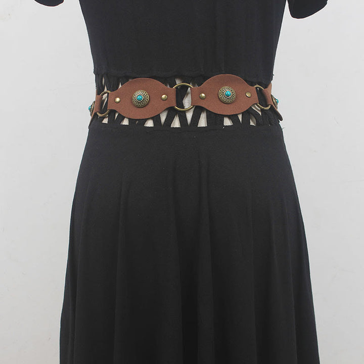 Vintage Turquoise Rivet Belt Metal Clasp Leather Belt - image 2