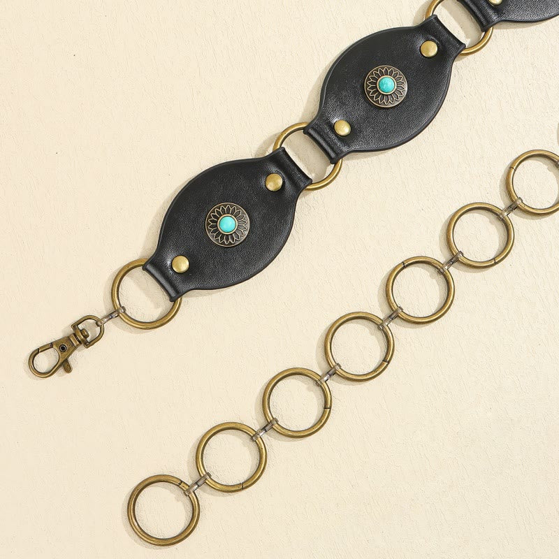 Vintage Turquoise Rivet Belt Metal Clasp Leather Belt - image 10