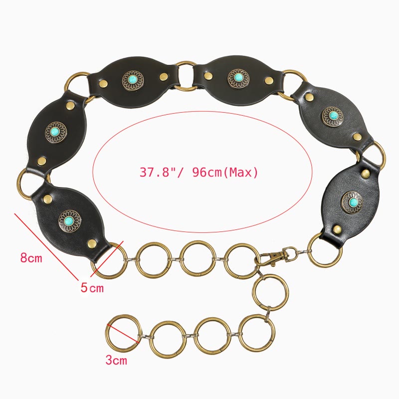 Vintage Turquoise Rivet Belt Metal Clasp Leather Belt