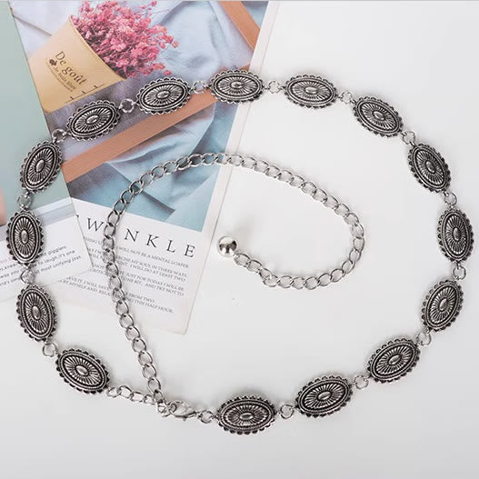 Vintage Ethnic Carving Belt Metal Clasp Waist Belt