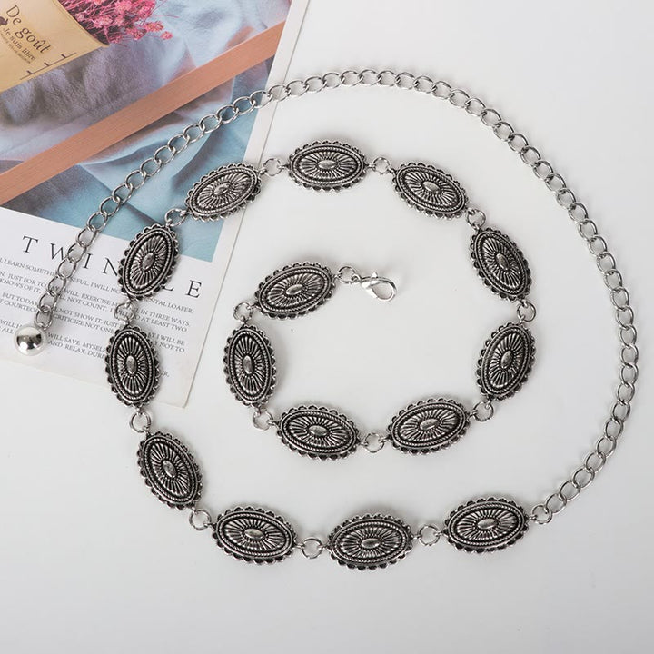 Vintage Ethnic Carving Belt Metal Clasp Waist Belt