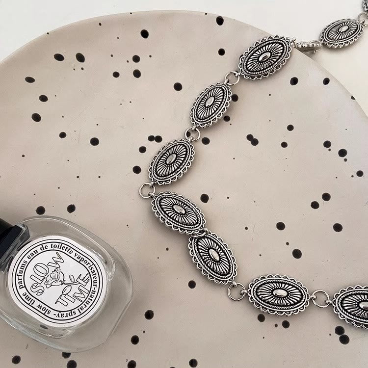 Vintage Ethnic Carving Belt Metal Clasp Waist Belt