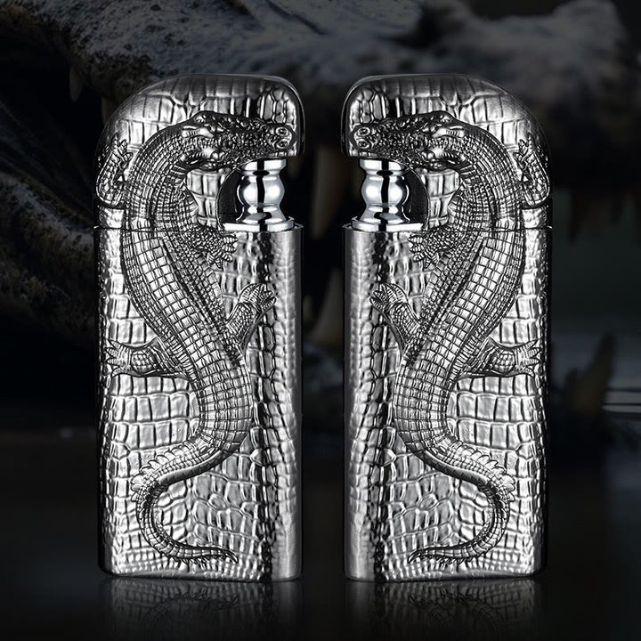 Double Flame Embossed Wild Crocodile Refillable Butane Lighter - image 7