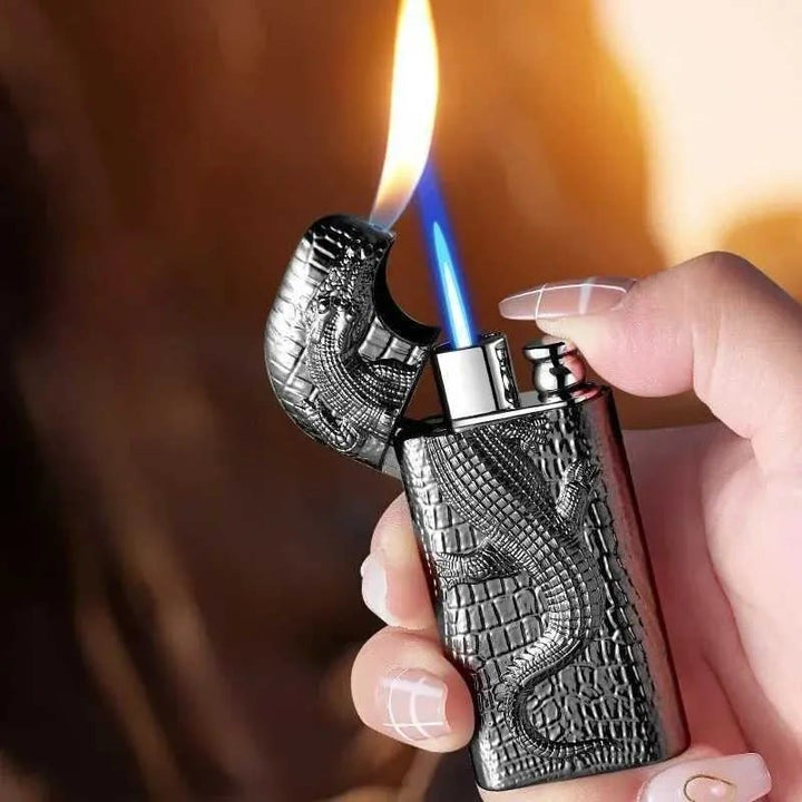 Double Flame Embossed Wild Crocodile Refillable Butane Lighter - image 1