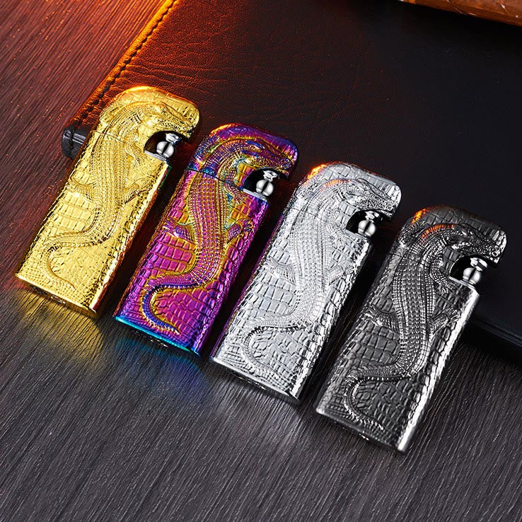 Double Flame Embossed Wild Crocodile Refillable Butane Lighter - image 5