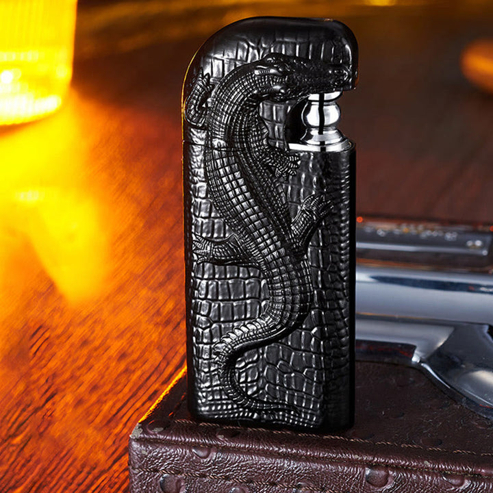 Double Flame Embossed Wild Crocodile Refillable Butane Lighter - image 6