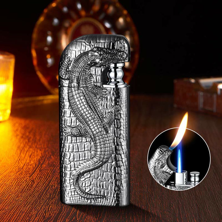 Double Flame Embossed Wild Crocodile Refillable Butane Lighter - image 13