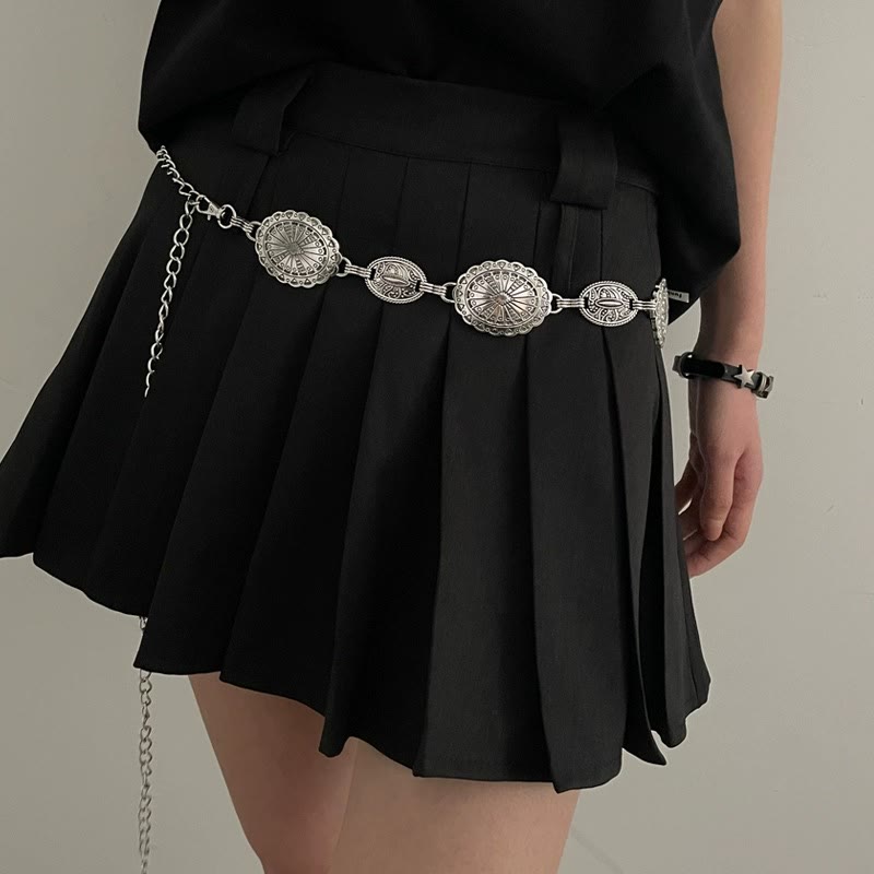 Vintage Ethnic Carved Bohemian Chain Belt Metal Chain - image 1