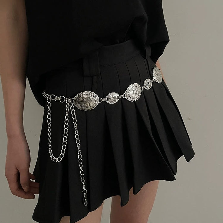 Vintage Ethnic Carved Bohemian Chain Belt Metal Chain - image 2