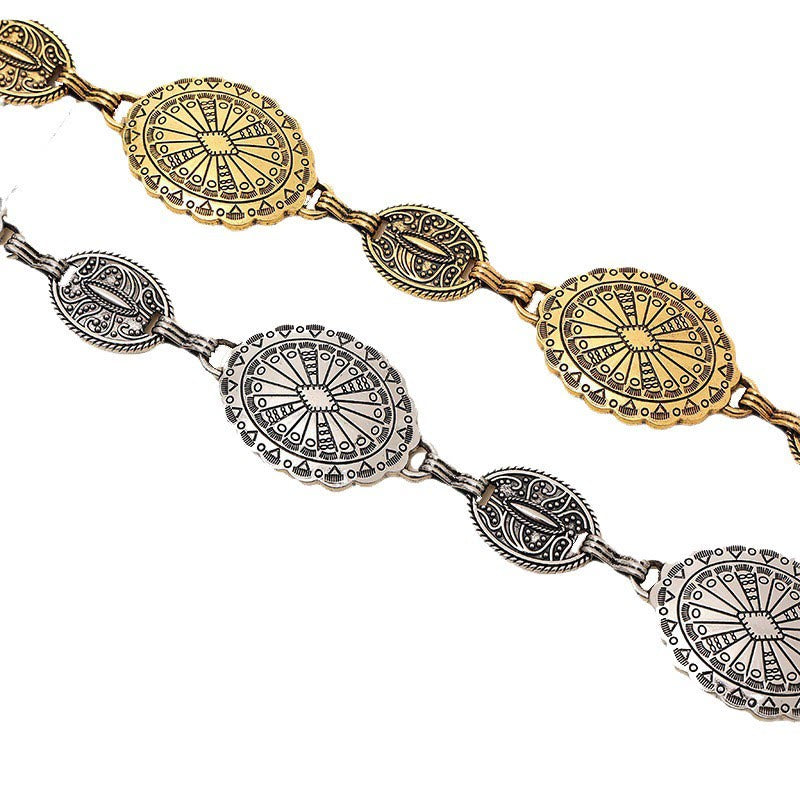 Vintage Ethnic Carved Bohemian Chain Belt Metal Chain - image 7