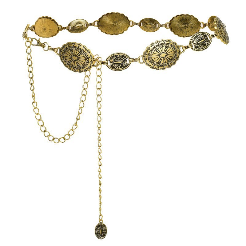 Vintage Ethnic Carved Bohemian Chain Belt Metal Chain - image 9