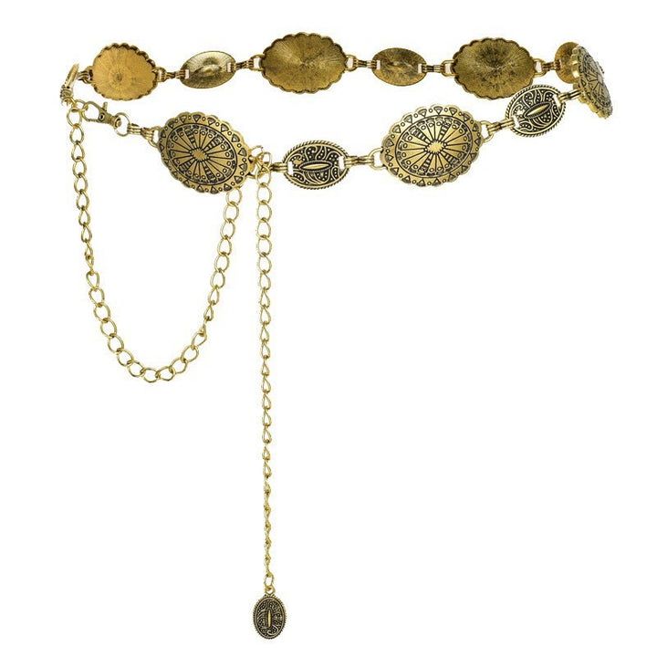 Vintage Ethnic Carved Bohemian Chain Belt Metal Chain - image 9