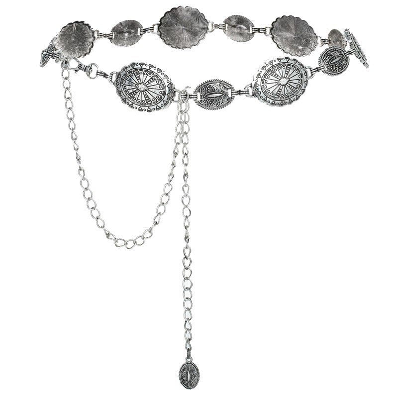 Vintage Ethnic Carved Bohemian Chain Belt Metal Chain - image 10