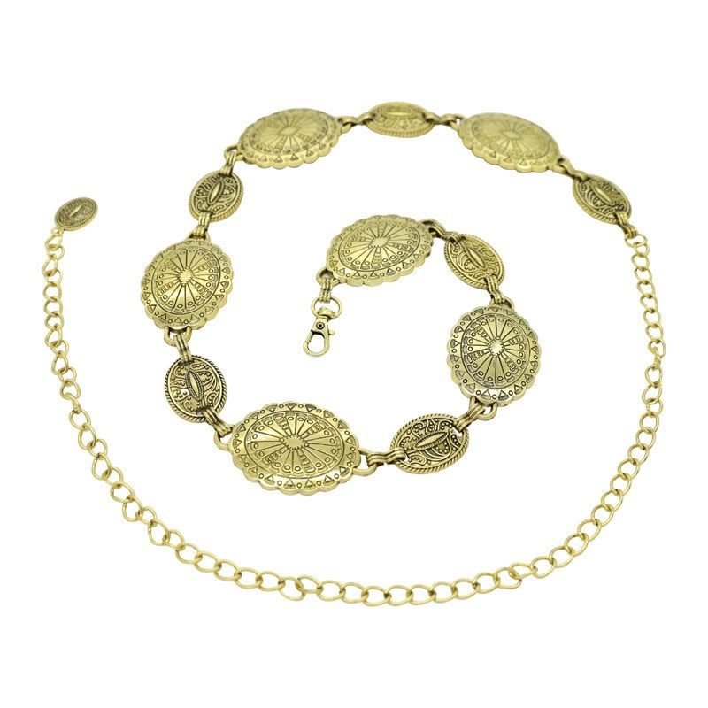 Vintage Ethnic Carved Bohemian Chain Belt Metal Chain - image 8