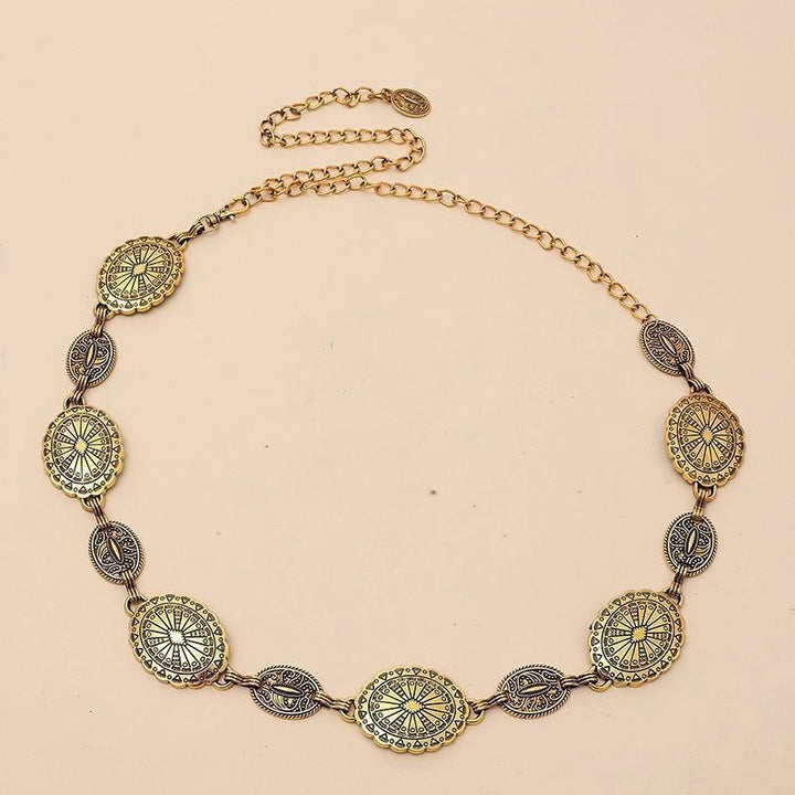 Vintage Ethnic Carved Bohemian Chain Belt Metal Chain - image 5