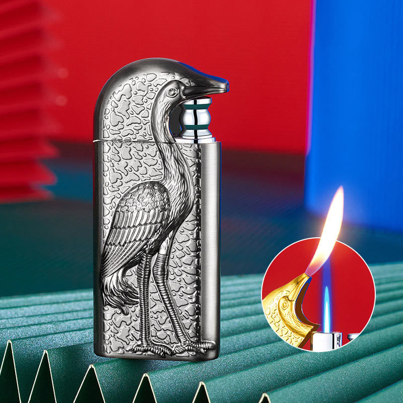 Double Flame Embossed Grus Japonensis Refillable Butane Lighter - DimGray - image 14