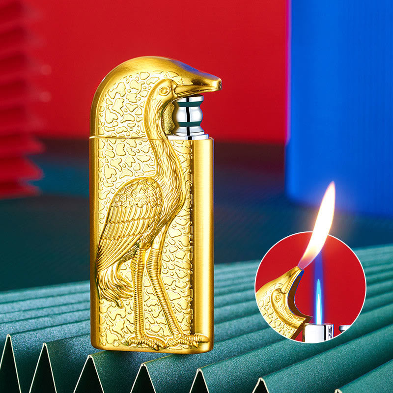 Double Flame Embossed Grus Japonensis Refillable Butane Lighter - image 15