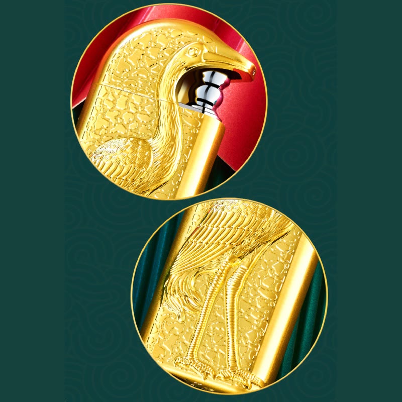 Double Flame Embossed Grus Japonensis Refillable Butane Lighter - image 8