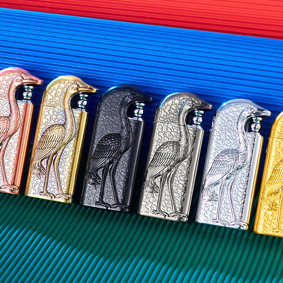 Double Flame Embossed Grus Japonensis Refillable Butane Lighter - image 11