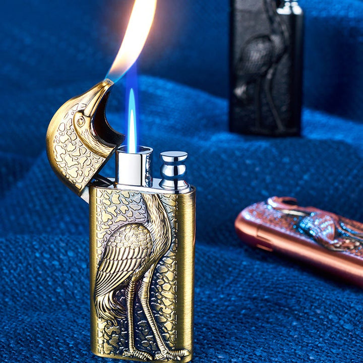 Double Flame Embossed Grus Japonensis Refillable Butane Lighter - image 4