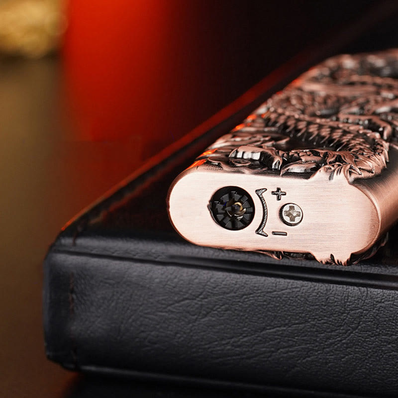 Double Flame Embossed Vivid Dragon Refillable Butane Lighter - image 9