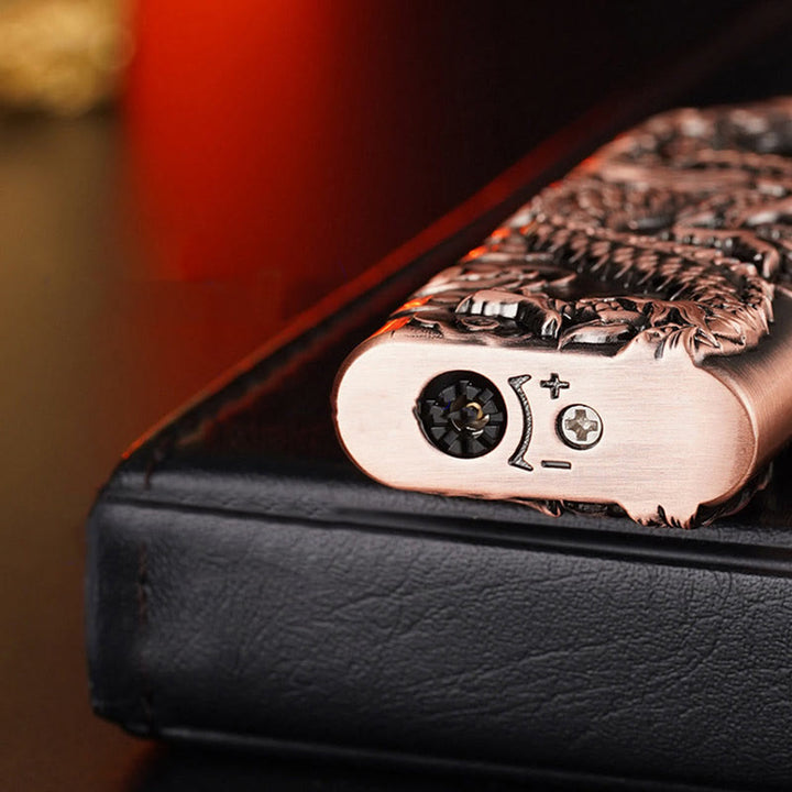 Double Flame Embossed Vivid Dragon Refillable Butane Lighter - image 9
