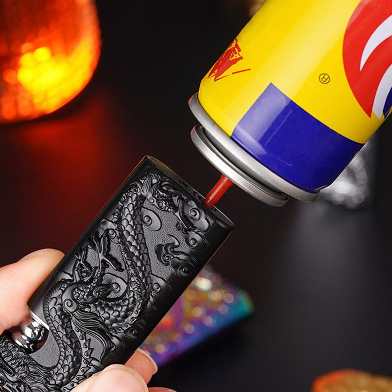 Double Flame Embossed Vivid Dragon Refillable Butane Lighter