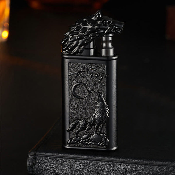 Double Flame Embossed Roaring Wolf Refillable Butane Lighter - image 2