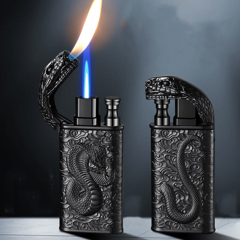 Double Flame Embossed Wild Crocodile Refillable Butane Lighter - image 3