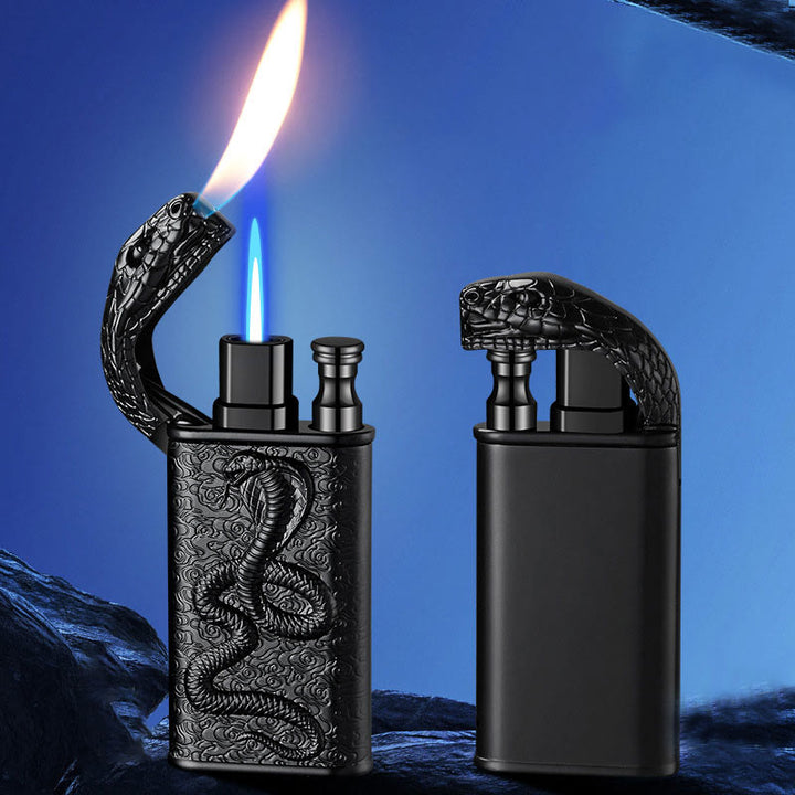 Double Flame Embossed Wild Crocodile Refillable Butane Lighter - image 2